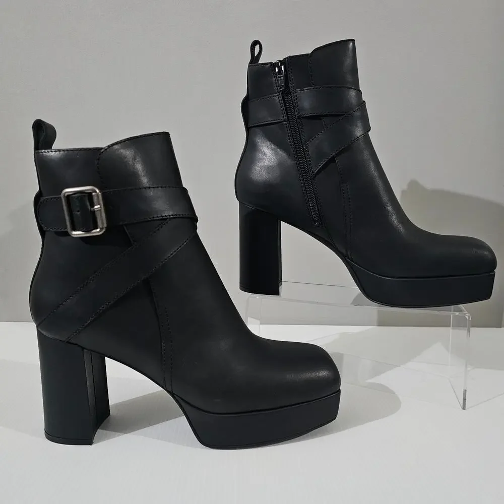 Jeffrey Campbell Amuse Ankle Boot Womens 10 Black Leather Platform High Heel
